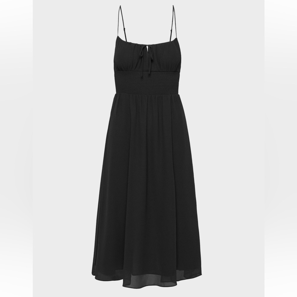 Aritzia Black Midi Slip Dress with Smocked Waist